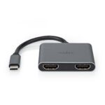 USB-C™ Adapter | 2-in-1 | USB 3.2 Gen 1 | USB-C™ Male | 2x HDMI™ | 4K@30Hz | 0.10 m | Rond | Vernikkeld | PVC | Zwart | Doos