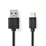 USB-Kabel | USB 2.0 | USB-A Male | USB-C™ Male | 15 W | 480 Mbps | Vernikkeld | 1.00 m | Rond | PVC | Zwart | Doos