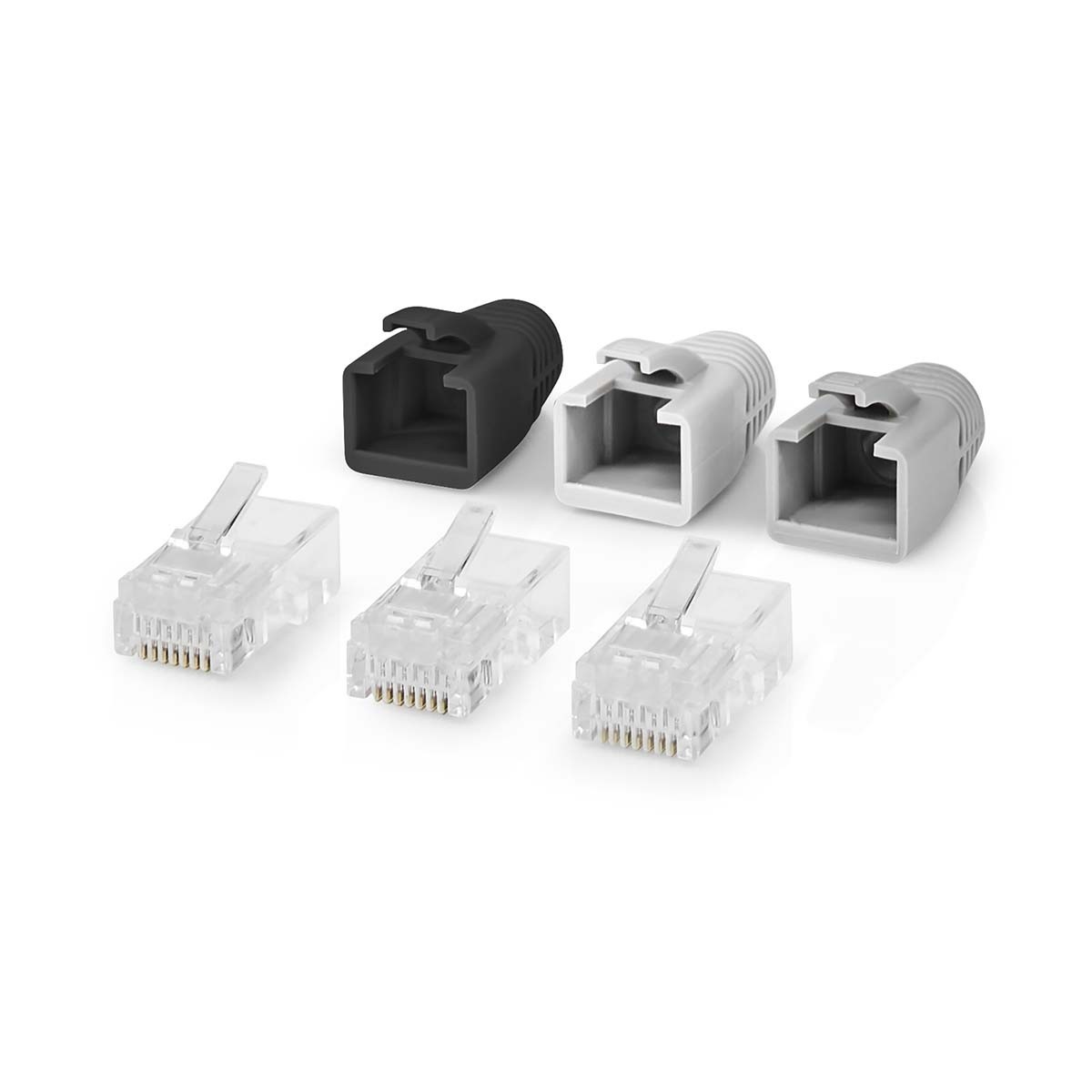 RJ45-Connector | RJ45 Pass Through | Stevig/Gesnoerd UTP CAT6 | Recht | Verguld | 10 Stuks | Polycarbonate | Grijs / Wit / Zwart | Doos