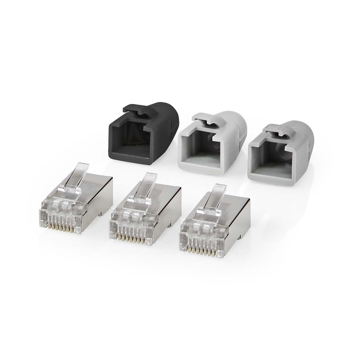 RJ45-Connector | RJ45 Pass Through | Stevig/Gesnoerd FTP CAT6 | Recht | Verguld | 10 Stuks | Polycarbonate | Grijs / Wit / Zwart | Doos