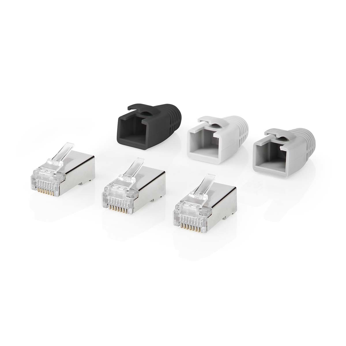 RJ45-Connector | RJ45 Pass Through | Stevig/Gesnoerd FTP CAT6a | Recht | Verguld | 10 Stuks | Polycarbonate | Grijs / Wit / Zwart | Doos