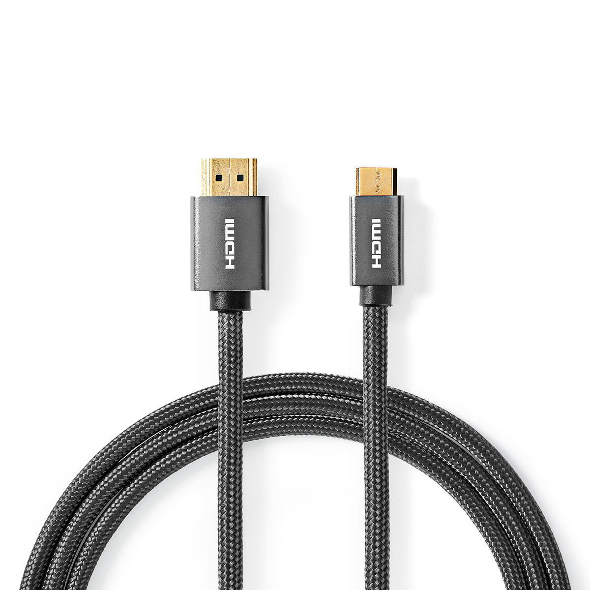 High Speed HDMI™-Kabel met Ethernet | HDMI™ Connector | HDMI™ Mini-Connector | 4K@60Hz | 18 Gbps | 2.00 m | Rond | Katoen | Antraciet / Gun Metal Grijs | Cover Window Box