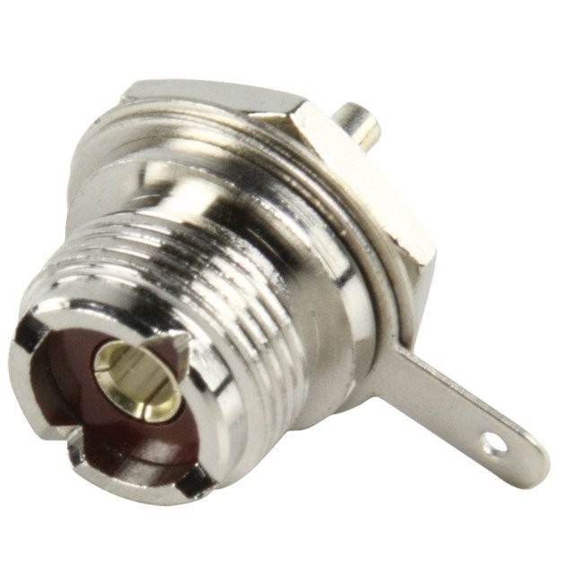 PL259-Connector | Recht | Female | Vernikkeld | 75 Ohm | Chassis | Diameter kabelinvoer: 5.0 mm | Metaal | Zilver | 25 Stuks | Polybag