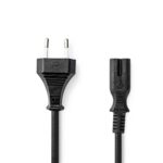 Stroomkabel | Euro Male | IEC-320-C7 | Recht | Recht | Vernikkeld | 3.00 m | Plat | PVC | Zwart | Doos