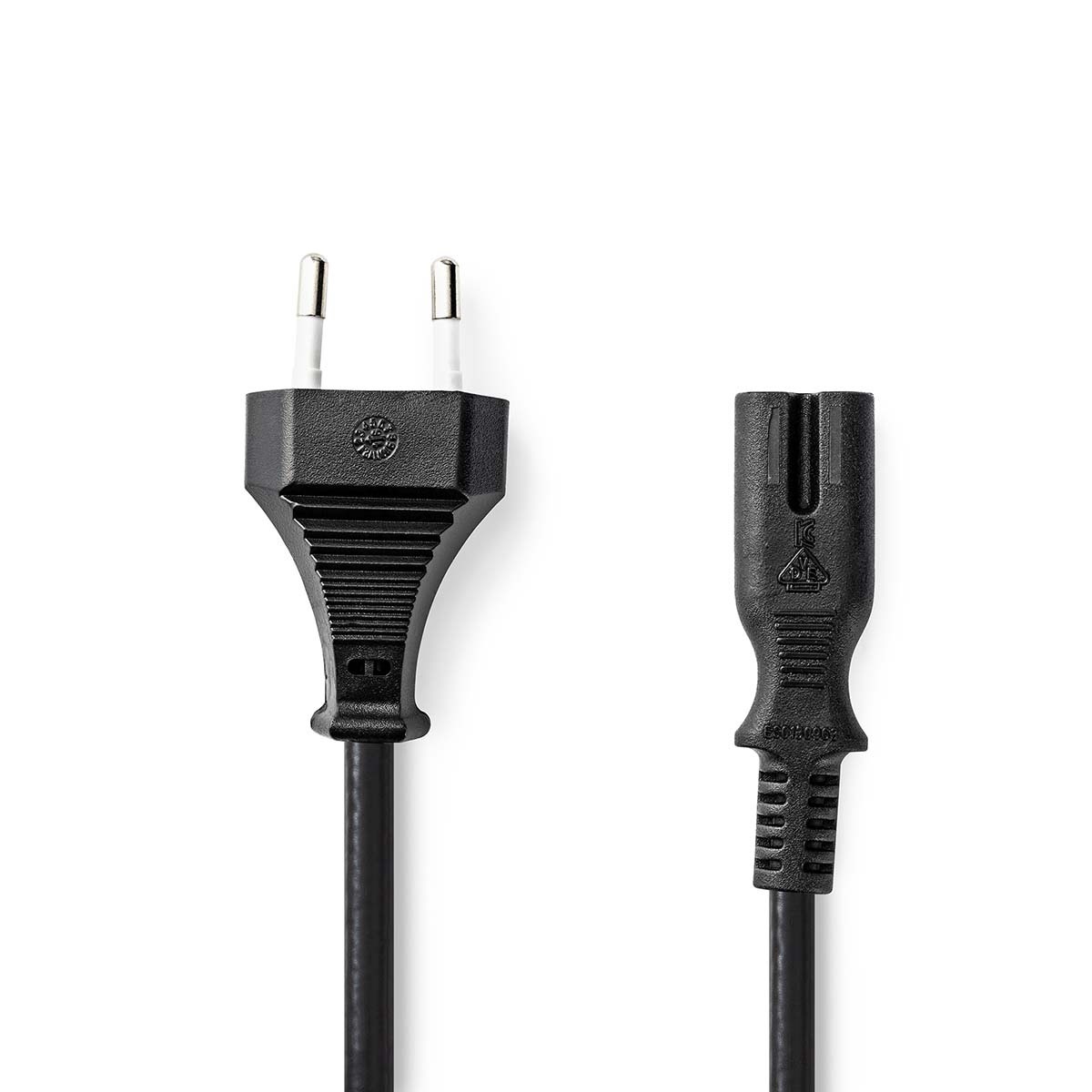 Stroomkabel | Euro Male | IEC-320-C7 | Recht | Recht | Vernikkeld | 3.00 m | Plat | PVC | Zwart | Doos