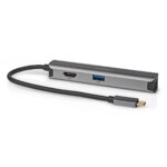 USB Multi-Port Adapter | 5-in-1 | USB 3.2 Gen 1 | USB-C™ Male | HDMI™ Output / RJ45 Female / 3x USB-A Female | 5 Gbps | 0.20 m | Rond | Verguld | PVC | Antraciet | Doos