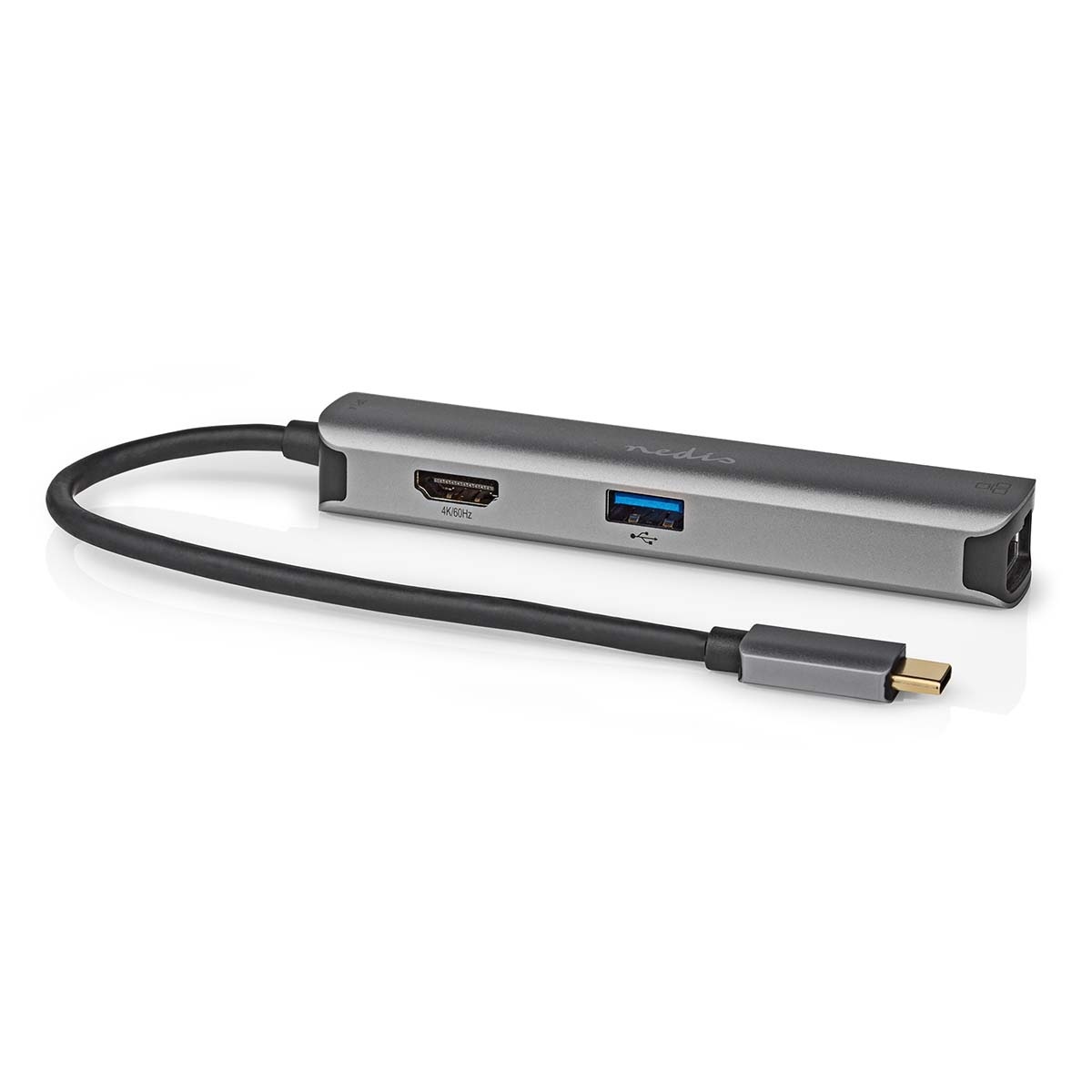USB Multi-Port Adapter | 5-in-1 | USB 3.2 Gen 1 | USB-C™ Male | HDMI™ Output / RJ45 Female / 3x USB-A Female | 5 Gbps | 0.20 m | Rond | Verguld | PVC | Antraciet | Doos