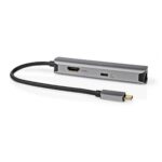 USB Multi-Port Adapter | 4-in-1 | USB 3.2 Gen 1 | USB-C™ Male | HDMI™ Output / RJ45 Female / USB-A Female / USB-C™ Female | 5 Gbps | 0.20 m | Rond | Verguld | PVC | Antraciet | Doos