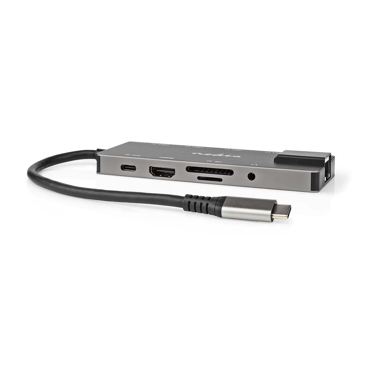 USB Multi-Port Adapter | 10-in-1 | USB 3.2 Gen 1 | USB-C™ Male | HDMI™ Output / RJ45 Female / SD / 2x USB-C™ / 3,5 mm Female / 3x USB-A Female | 5 Gbps | 0.20 m | Rond | Verguld | PVC | Antraciet | Doos