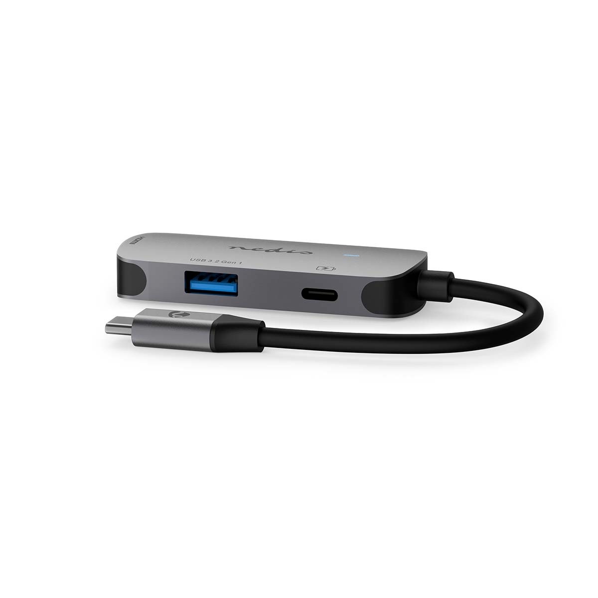 USB Multi-Port Adapter | 3-in-1 | USB 3.2 Gen 1 | USB-C™ Male | HDMI™ Output / USB-A Female / USB-C™ Female | 5 Gbps | 0.10 m | Rond | Vernikkeld | PVC | Grijs | Doos