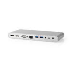 USB Docking Station | USB 3.2 Gen 1 | USB-C™ Male | DisplayPort Female / HDMI™ Output / RJ45 Female / VGA Female 15p / 2x 3,5 mm Female / 2x USB-C™ / 4x USB-A | 0.20 m | Rond | Vernikkeld | Gevlochten / Nylon | Wit | Window Box met Euro Lock