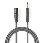 Gebalanceerde Audiokabel | XLR 3-Pins Male | 6,35 mm Male | Vernikkeld | 5.00 m | Rond | PVC | Donkergrijs | Kartonnen Sleeve