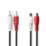 Stereo-Audiokabel | 2x RCA Male | 2x RCA Female | Vernikkeld | 5.00 m | Rond | Zwart | Doos