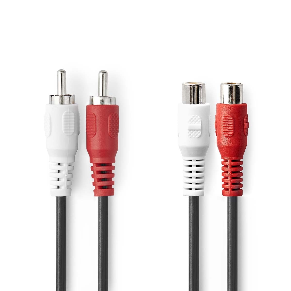 Stereo-Audiokabel | 2x RCA Male | 2x RCA Female | Vernikkeld | 2.00 m | Rond | Zwart | Doos