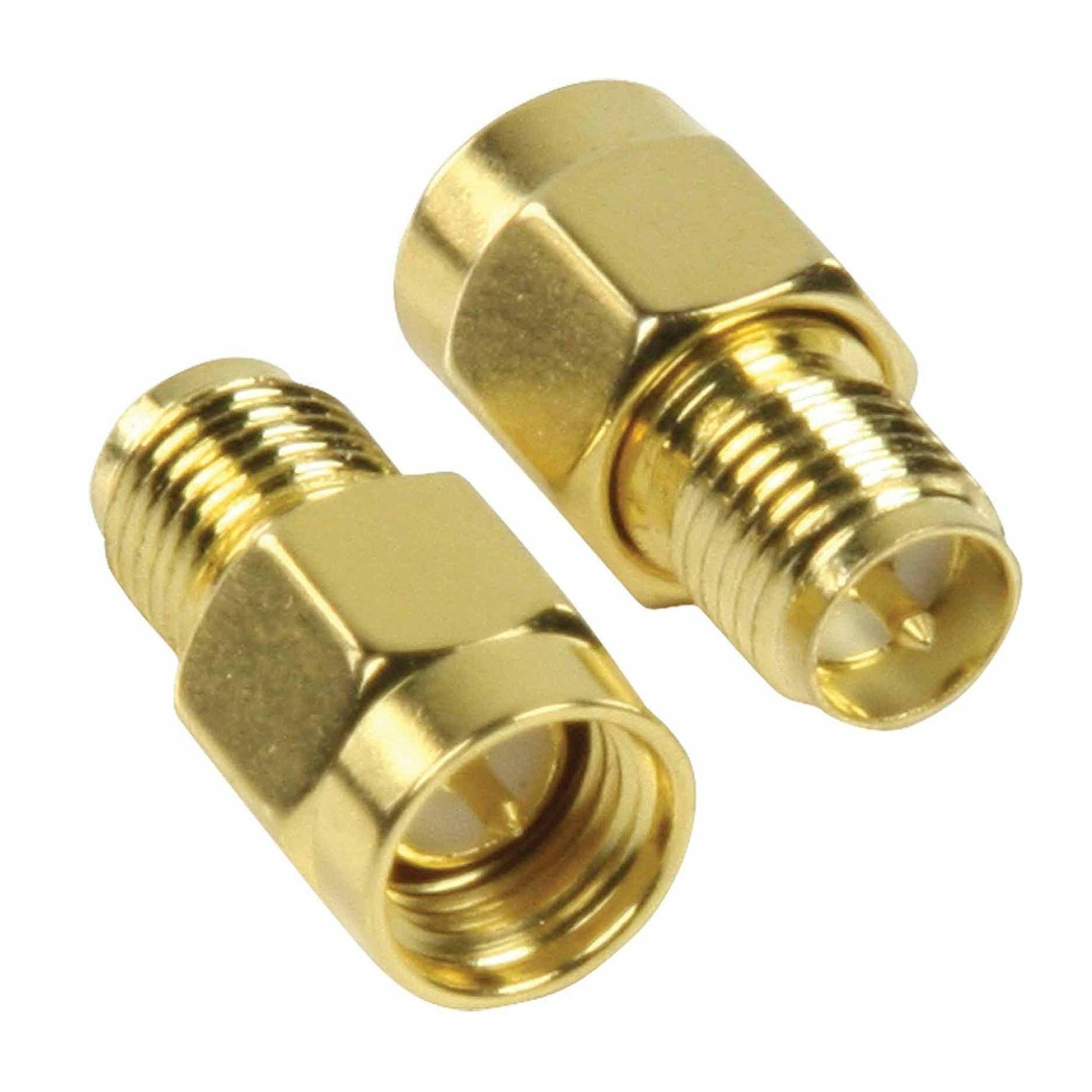 SMA-Adapter | SMA Female Omgekeerde Polariteit | SMA Male | Verguld | 50 Ohm | Recht | PVC | Goud | 2 Stuks | Doos