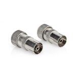 IEC (Coax) Connector | Recht | Female | Vernikkeld | 75 Ohm | Schroef | Diameter kabelinvoer: 7.0 mm | Metaal | Zilver | 2 Stuks | Doos