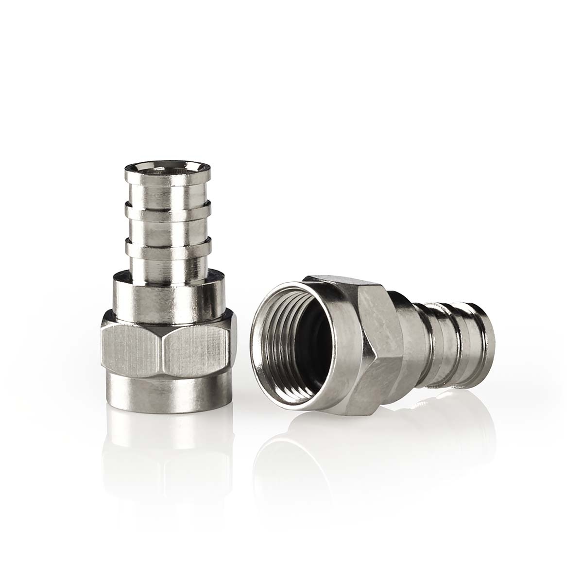 F-Connector | Recht | Male | Vernikkeld | 75 Ohm | Krimp | Diameter kabelinvoer: 7.0 mm | Koper | Zilver | 2 Stuks | Window Box