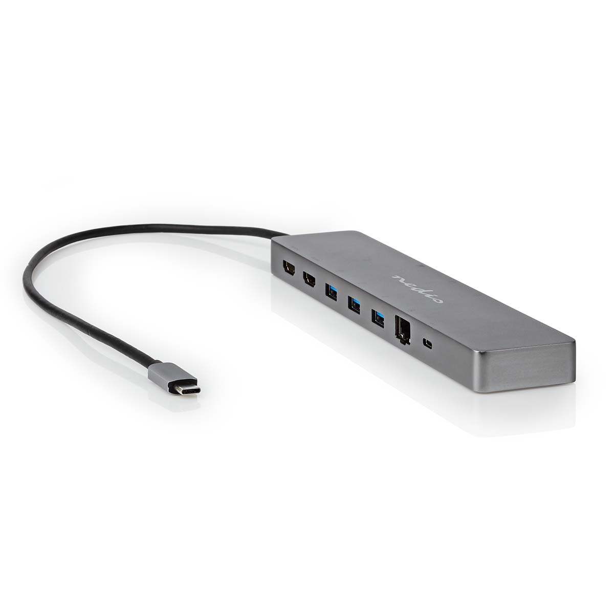USB Multi-Port Adapter | 10-in-1 | USB 3.2 Gen 1 | USB-C™ Male | Micro SD / RJ45 Female / SD / 2x HDMI™ / 2x USB-C™ / 3x USB-A Female | 0.40 m | Rond | Verguld | TPE | Antraciet | Doos