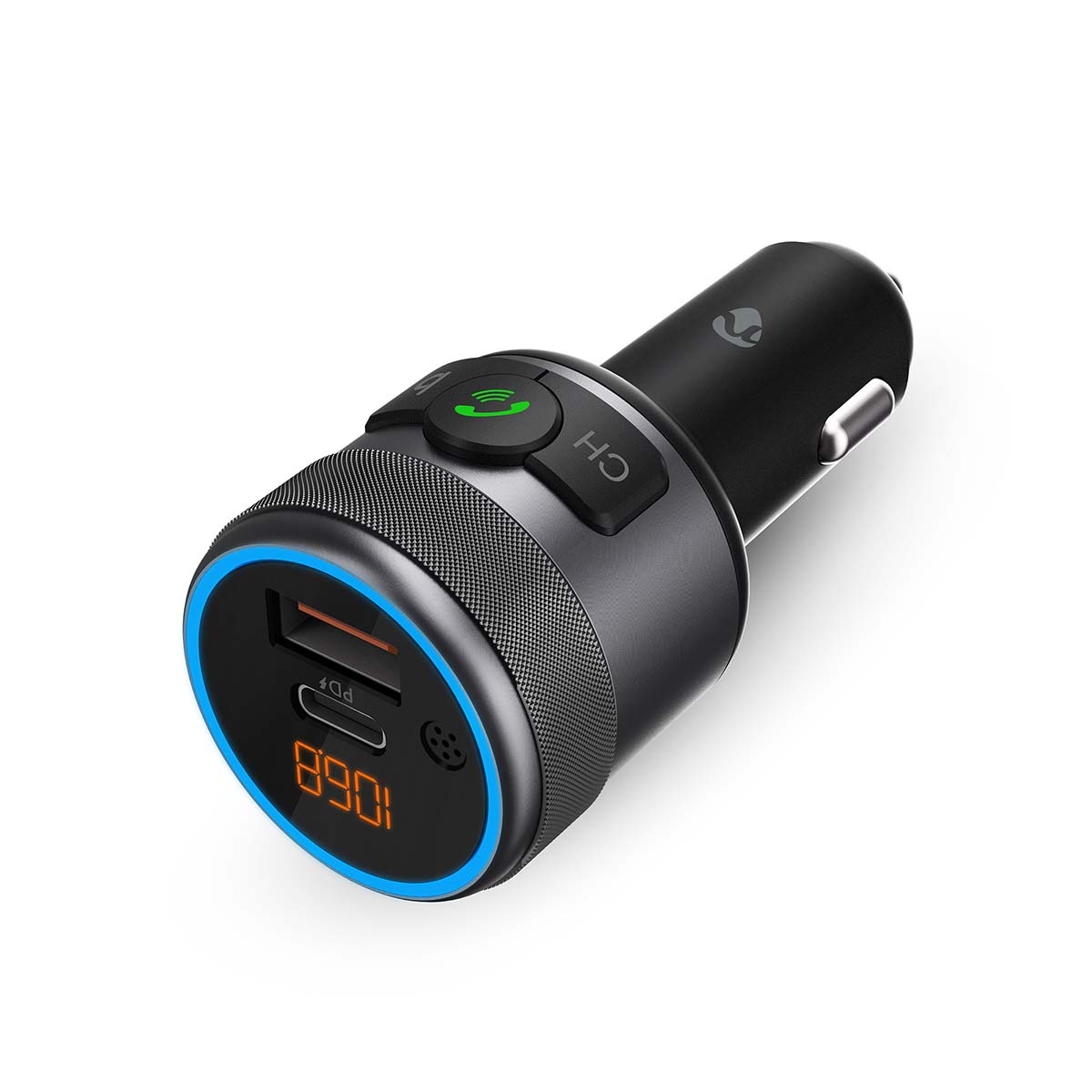 FM-Audiotransmitter voor Auto | Gefixeerd | Handenvrij bellen / Luidsprekerfunctie | 1.00 " | Amber-Scherm | Bluetooth® | PD 18 W / PD 24 W | Snelladen | Bass boost | Google Assistant / Siri | Zwart