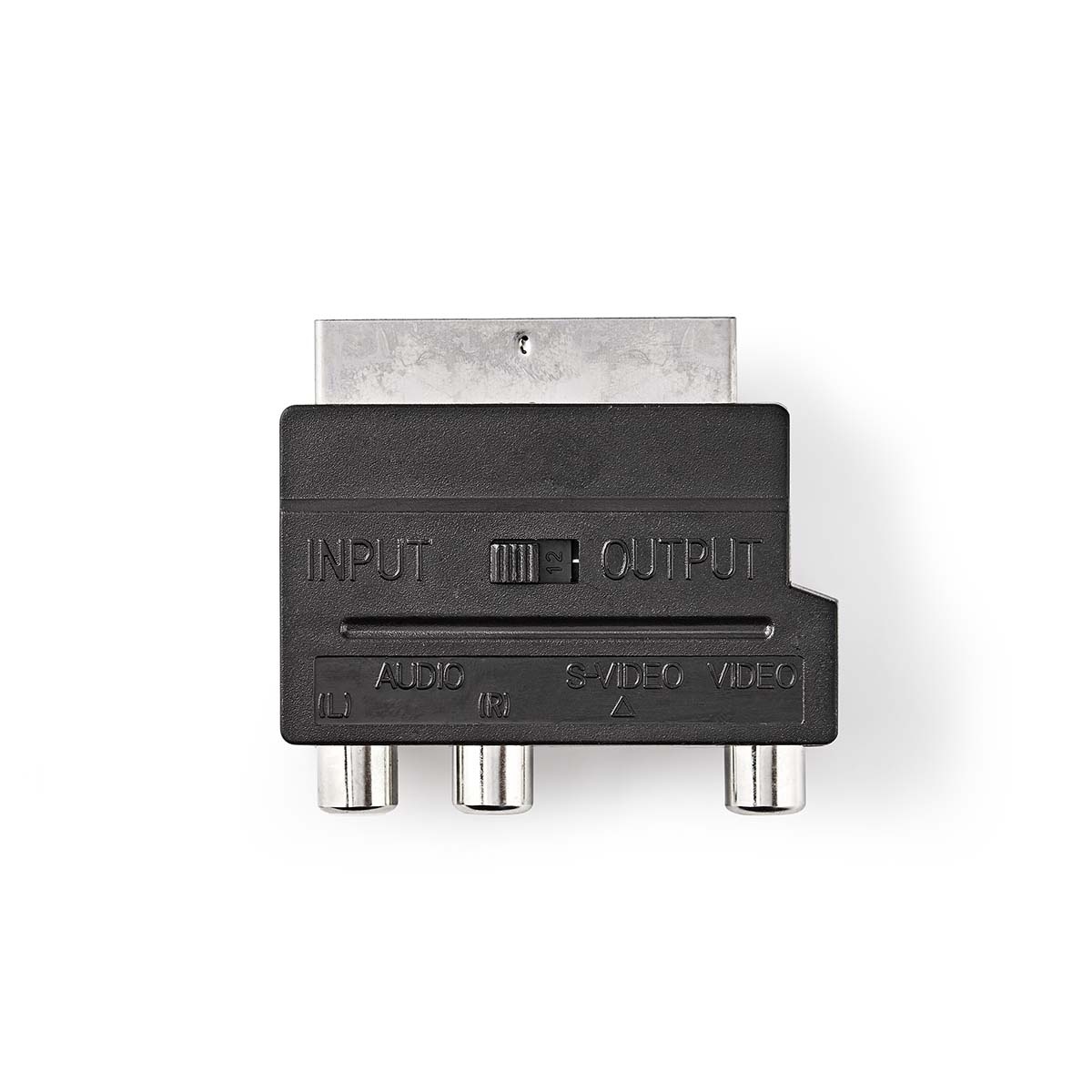 SCART-Adapter | SCART Male | S-Video Female / 3x RCA Female | Vernikkeld | Schakelbaar | ABS | Zwart | 1 Stuks | Doos