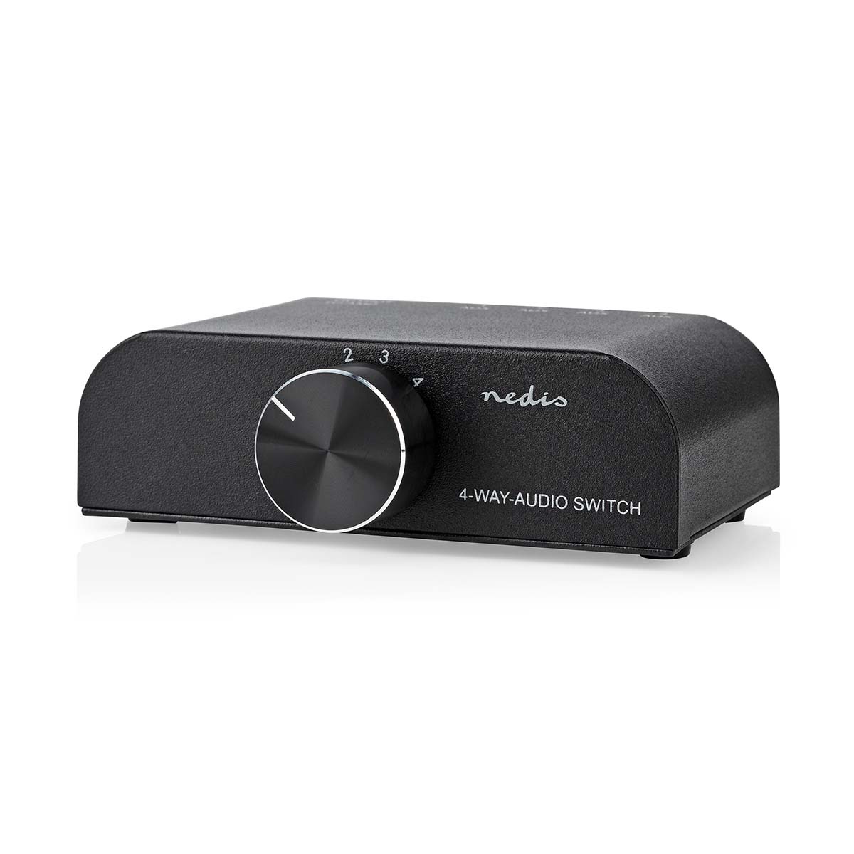 Analoge Audio-Switch | 4-Poorts poort(en) | Ingangen audio / video / data: 1x 3.5 mm Audio Input / 3x (2x RCA Female) | Uitgangen audio / video / data: 1x (2x RCA Female) | Manueel | Metaal | Antraciet