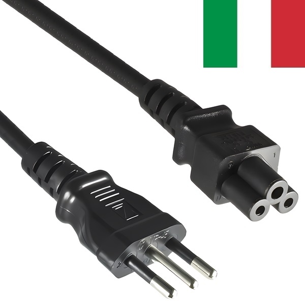 Stroomkabel | Italië Male | IEC-320-C5 | Recht | Recht | Vernikkeld | 2.00 m | Rond | PVC | Zwart | Label