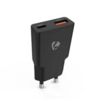 Oplader | 20 W | GaN | PD3.0 | 1.5 / 2.0 / 2.22 / 3.0 A | Outputs: 2 | USB-A / USB-C™ | Automatische Voltage Selectie | Zwart
