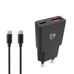 Oplader | 20 W | GaN | PD3.0 | 1.5 / 2.0 / 2.22 / 3.0 A | Outputs: 2 | USB-A / USB-C™ | USB Type-C™ (Los) Kabel | 1.50 m | Automatische Voltage Selectie | Zwart