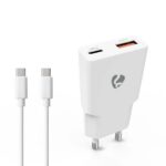 Oplader | 20 W | GaN | PD3.0 | 1.5 / 2.0 / 2.22 / 3.0 A | Outputs: 2 | USB-A / USB-C™ | USB-C™ (Los) Kabel | 1.50 m | Automatische Voltage Selectie | Wit