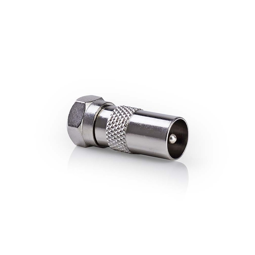 Satelliet- en Antenne-Adapter | F-Male | IEC (Coax) Male | Vernikkeld | 75 Ohm | Recht | Metaal | Zilver | 1 Stuks | Doos