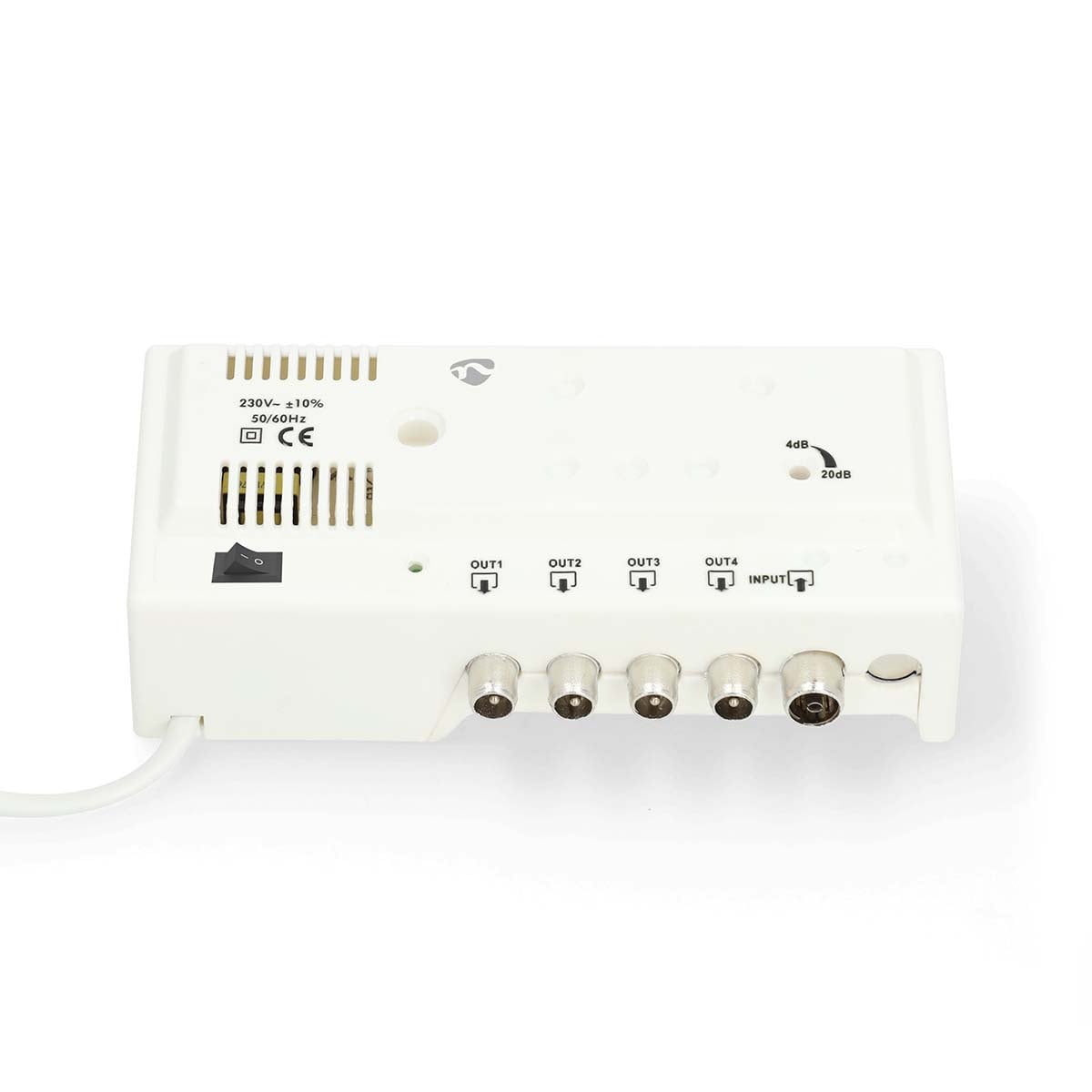 CATV-Versterker | Versterking: 20 dB | 47 - 694 MHz | Outputs: 4 | Versterkingsregelaar | Wit