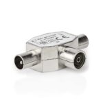 Satelliet- en Antenne-Adapter | 2x Coax Male | IEC (Coax) Female | Vernikkeld | 75 Ohm | T-Splitter | Metaal | Zilver | 1 Stuks | Doos