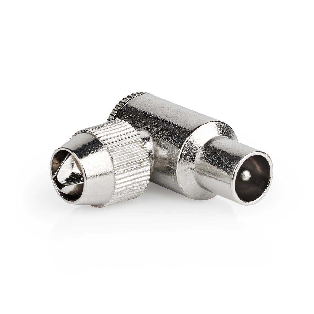 IEC (Coax) Connector | 90° Gehoekt | Male | Vernikkeld | 75 Ohm | Schroef | Diameter kabelinvoer: 7.0 mm | Metaal | Zilver | 2 Stuks | Doos