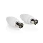 IEC (Coax) Connector | Recht | Female / Male | Vernikkeld | 75 Ohm | Schroef | Diameter kabelinvoer: 7.0 mm | Metaal / Polyvinylchloride (PVC) | Wit | 2 Stuks | Doos