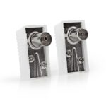 IEC (Coax) Connector | Gehoekt | Female / Male | Vernikkeld | 75 Ohm | Schroef | Diameter kabelinvoer: 7.0 mm | Metaal / Polyvinylchloride (PVC) | Wit | 2 Stuks | Doos