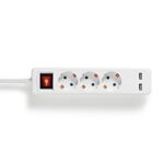 Stekkerdoos | Randaarde stekker / Type F (CEE 7/7) | 3-wegs | 1.50 m | 3680 W | 16 A | USB Connectie | Aan/uit knop | Wit