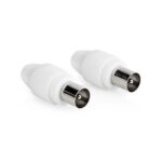 IEC (Coax) Connector | Recht | Male | Vernikkeld | 75 Ohm | Schroef | Diameter kabelinvoer: 7.0 mm | Metaal / Polyvinylchloride (PVC) | Wit | 2 Stuks | Doos