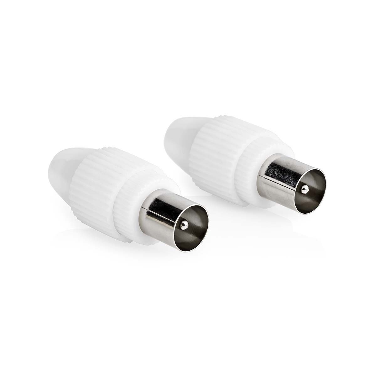 IEC (Coax) Connector | Recht | Male | Vernikkeld | 75 Ohm | Schroef | Diameter kabelinvoer: 7.0 mm | Metaal / Polyvinylchloride (PVC) | Wit | 2 Stuks | Doos
