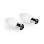 IEC (Coax) Connector | Recht | Female | Vernikkeld | 75 Ohm | Schroef | Diameter kabelinvoer: 7.0 mm | Metaal / Polyvinylchloride (PVC) | Wit | 2 Stuks | Doos