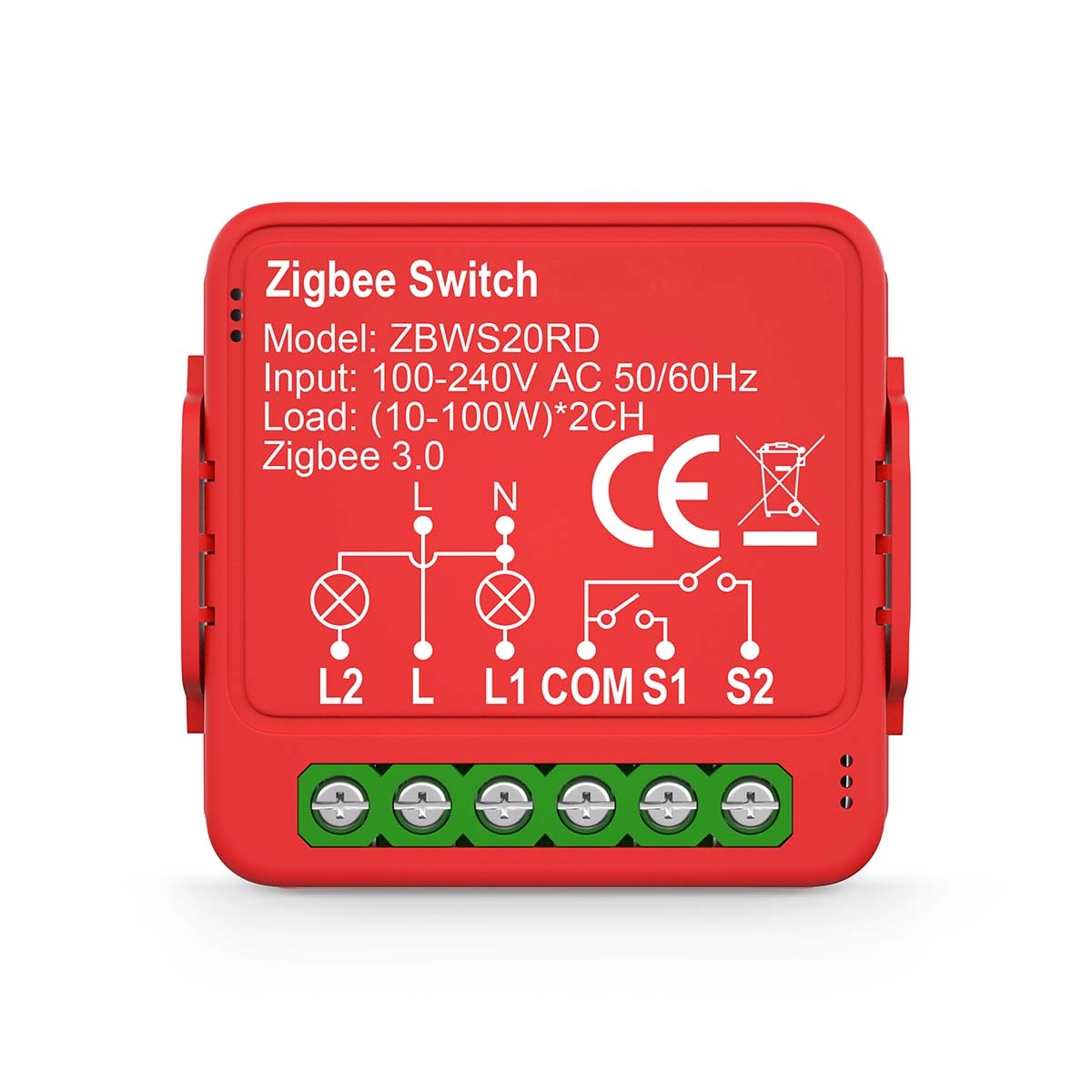 SmartLife inbouwmodule | Zigbee 3.0 | Dubbele schakelaar | 2 x 100 W | Kroonsteen | App beschikbaar voor: Android™ / IOS