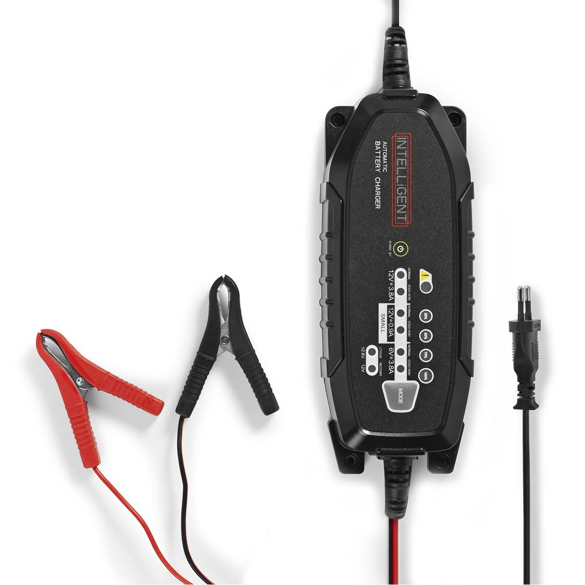 Loodzuuracculader | 6 / 12 / 12.8 V DC | 3.8 A | Druppelladen | Euro / Type-C (CEE 7/16) | Accuklemmen | Batterijtype: AGM / Gel / Loodzwavel / SLA / VRLA | Zwart