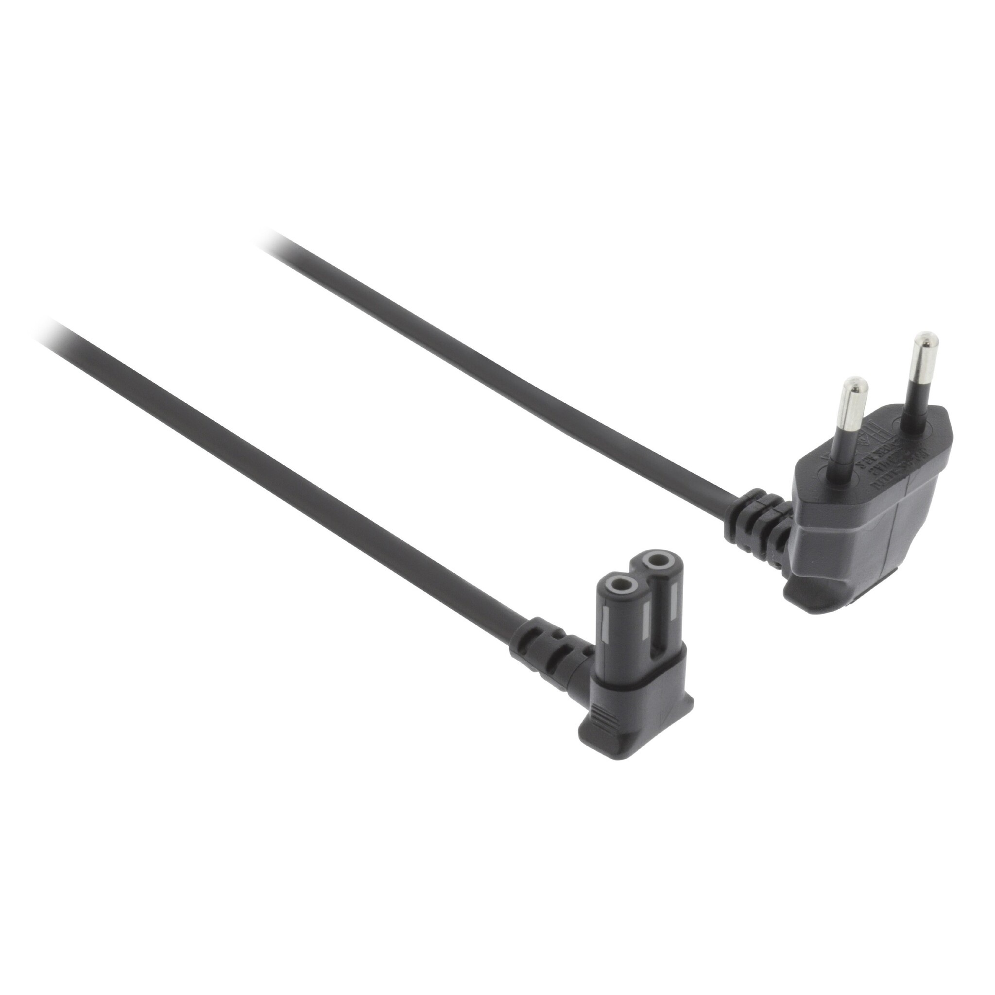 Stroomkabel | Euro Male | IEC-320-C7 | 90° Gehoekt | 90° Gehoekt | Vernikkeld | 5.00 m | Rond | PVC | Zwart | Label
