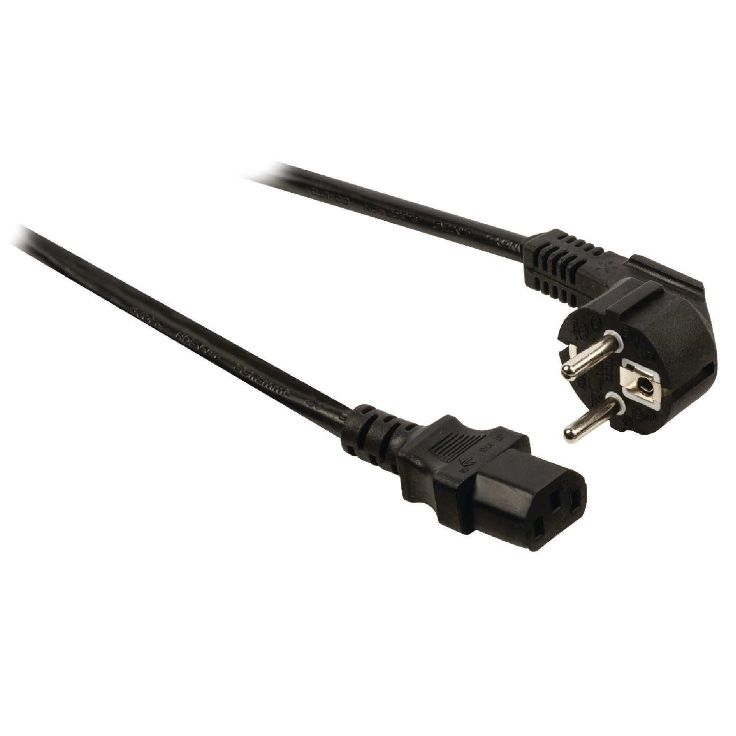 Stroomkabel | Type F (CEE 7/7) Male | IEC-320-C13 | Gehoekt | Recht | Vernikkeld | 10.0 m | Rond | PVC | Zwart | Label