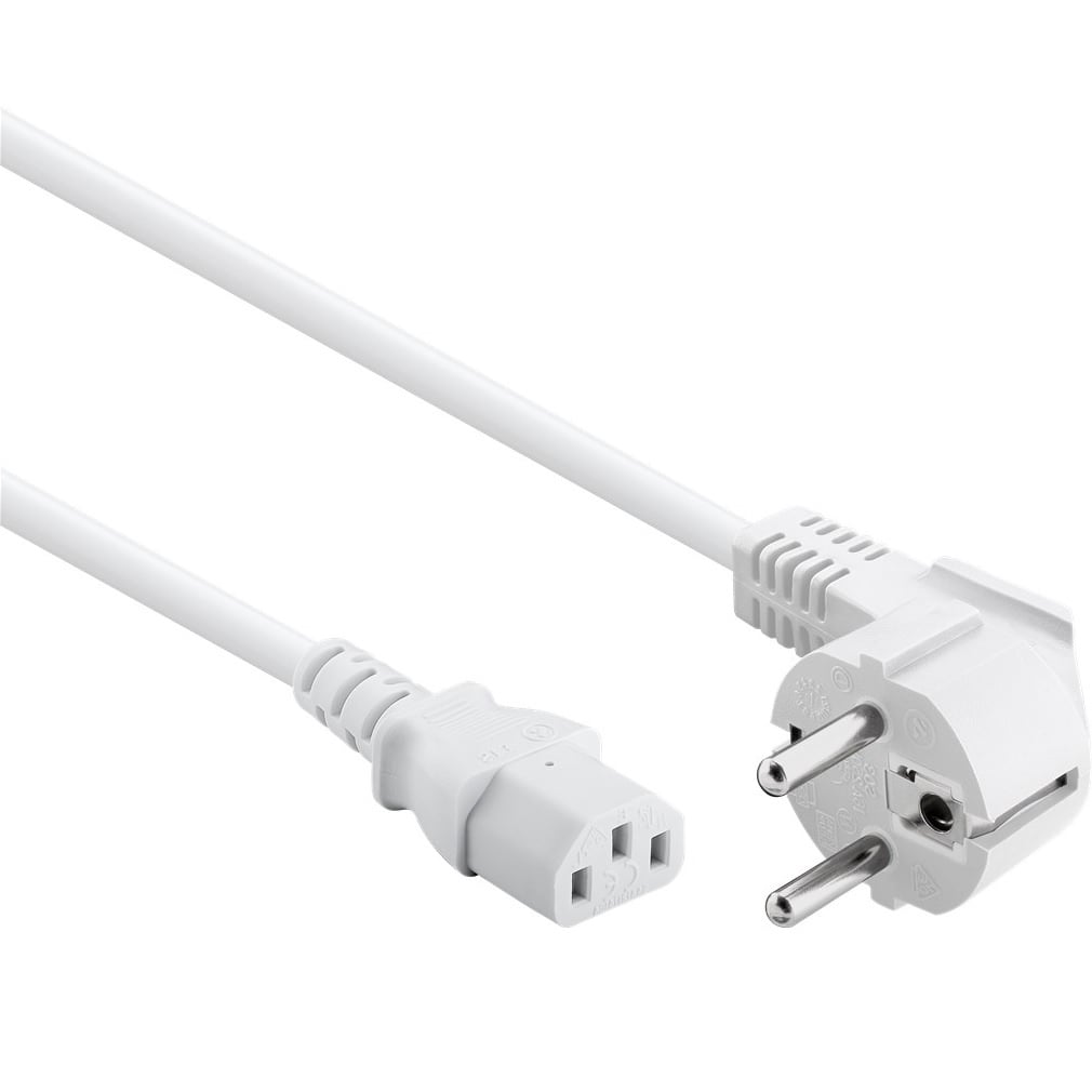Stroomkabel | Type F (CEE 7/7) Male | IEC-320-C13 | Gehoekt | Recht | Vernikkeld | 3.00 m | Rond | PVC | Wit | Label