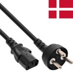 Stroomkabel | Denemarken Male | IEC-320-C13 | Recht | Recht | Vernikkeld | 2.00 m | Rond | PVC | Zwart | Label