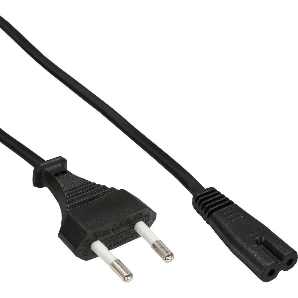 Stroomkabel | Euro Male | IEC-320-C7 | Recht | Recht | Vernikkeld | 0.50 m | Plat | PVC | Zwart | Label