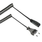 Stroomkabel | Euro Male | IEC-320-C7 | Recht | Recht | Vernikkeld | 2.00 m | Gekruld | PVC | Zwart | Label