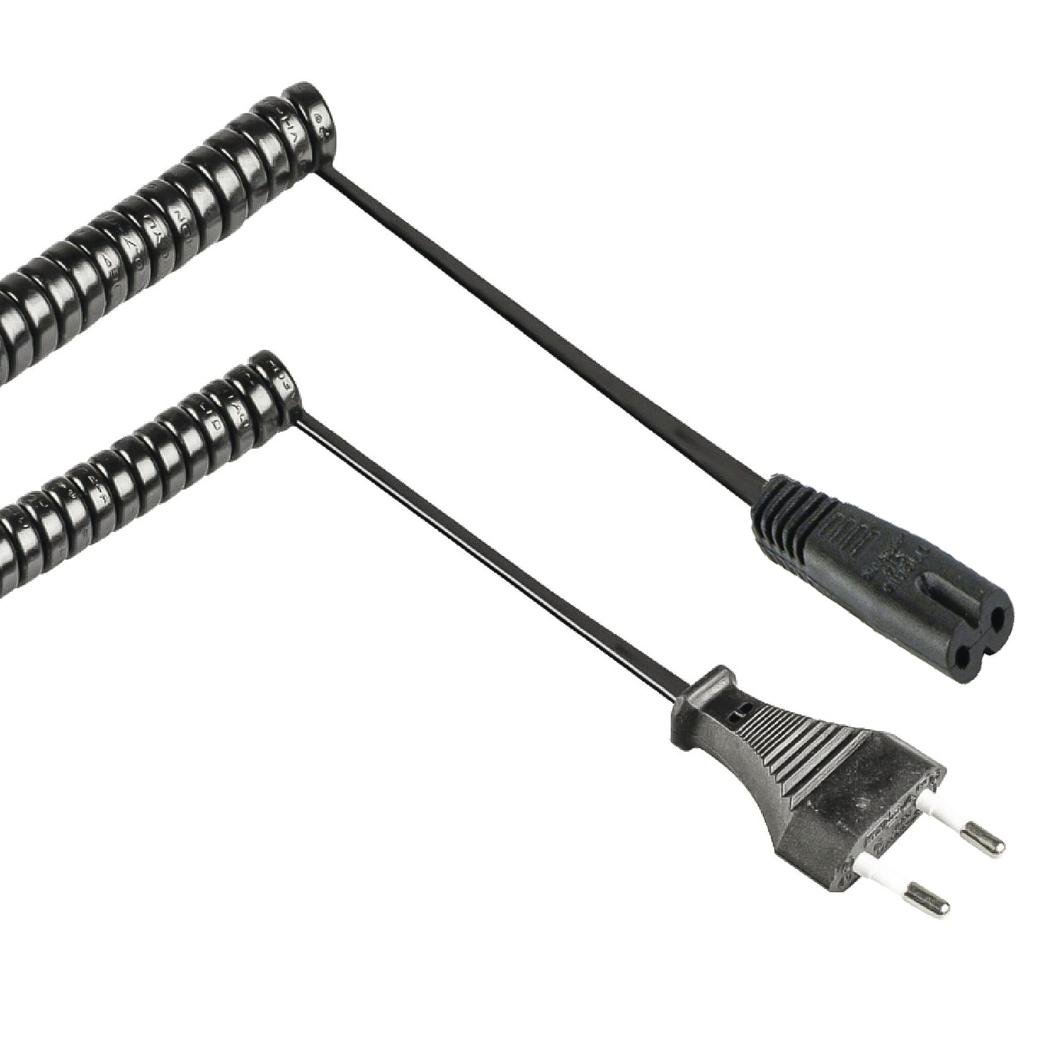 Stroomkabel | Euro Male | IEC-320-C7 | Recht | Recht | Vernikkeld | 2.00 m | Gekruld | PVC | Zwart | Label