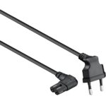 Stroomkabel | Euro Male | IEC-320-C7 | Gehoekt | Links Gehoekt | Vernikkeld | 3.00 m | Plat | PVC | Zwart | Label
