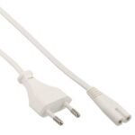 Stroomkabel | Euro Male | IEC-320-C7 | Recht | Recht | Vernikkeld | 3.00 m | Plat | PVC | Wit | Label